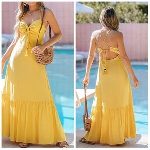 Cupshe Marigold Yellow Maxi Dress | Size L | NWT | Flowy Boho Style | Sleeveless